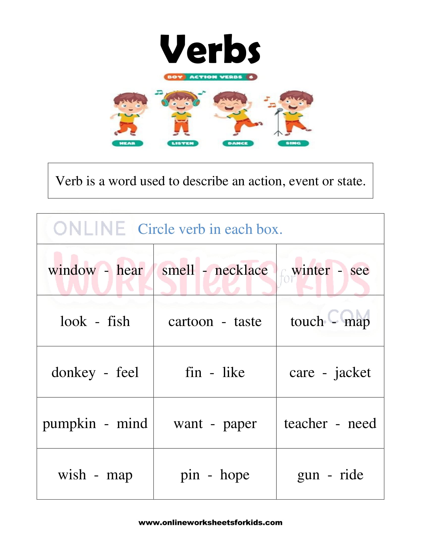 Free Printable Worksheets On Verbs For Grade 2