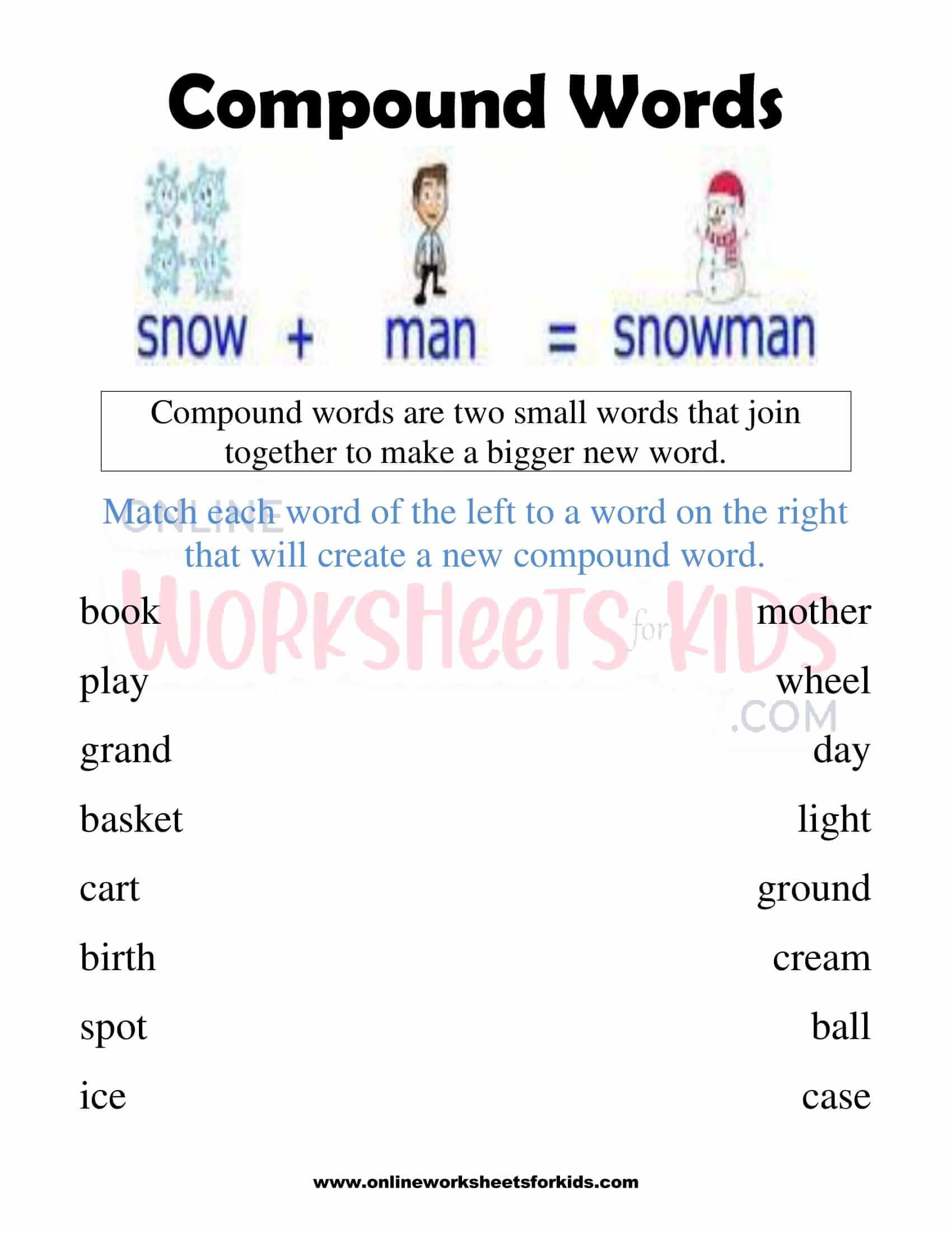 compound words worksheets for grade 1 4