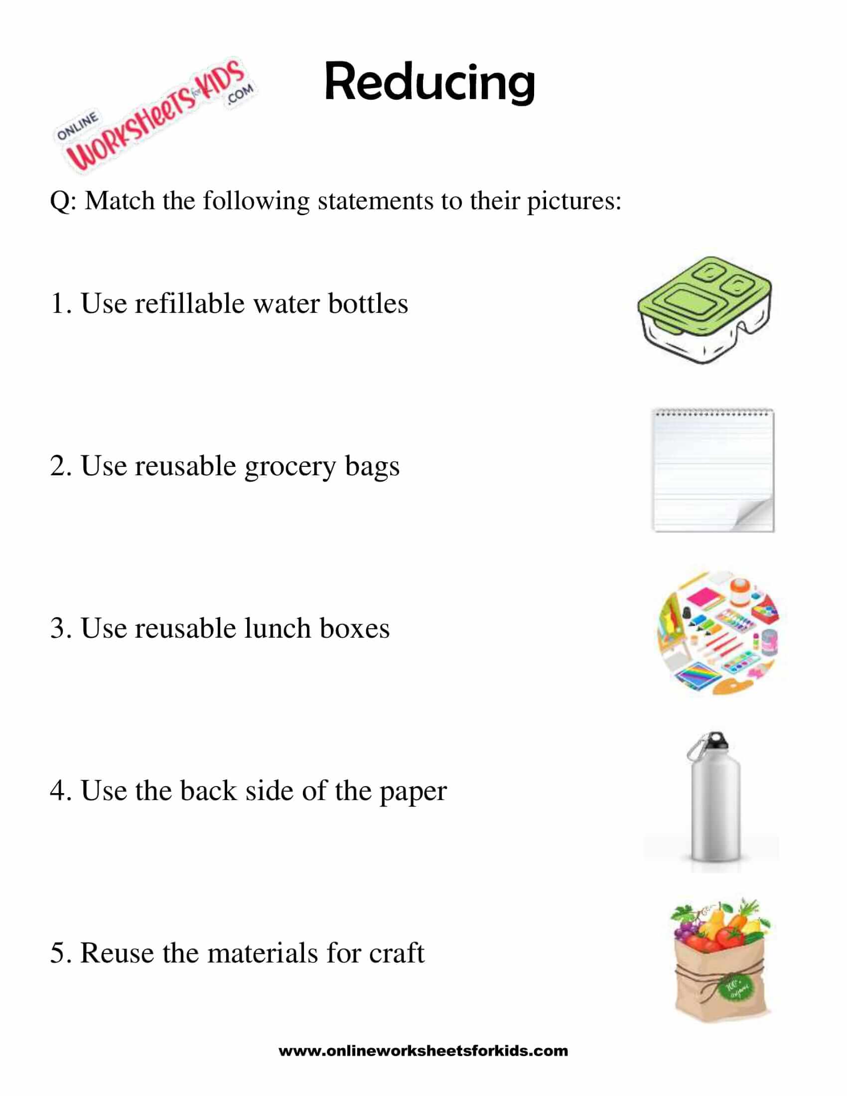 free reduce reuse recycle worksheets for grade 1