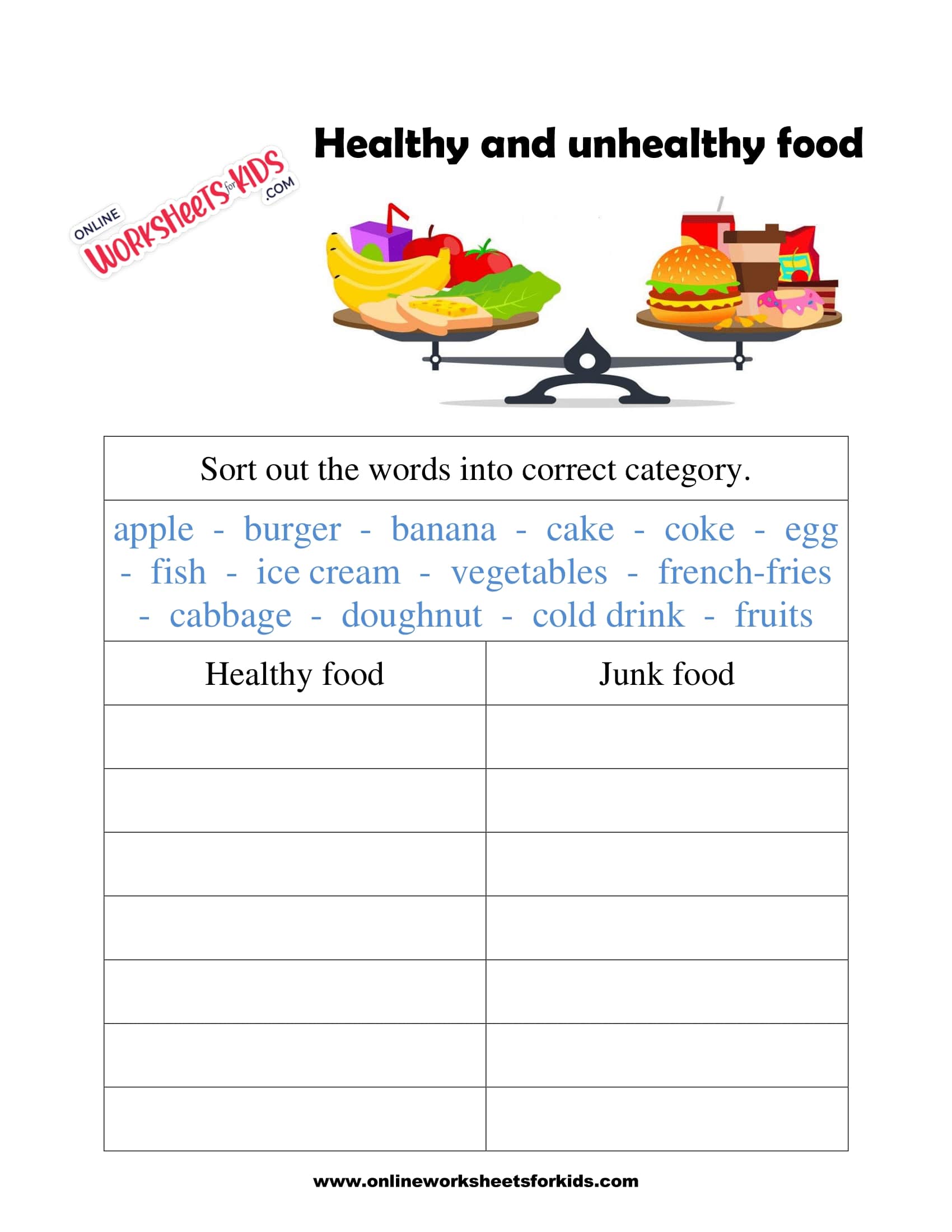 Healthy Food Worksheets