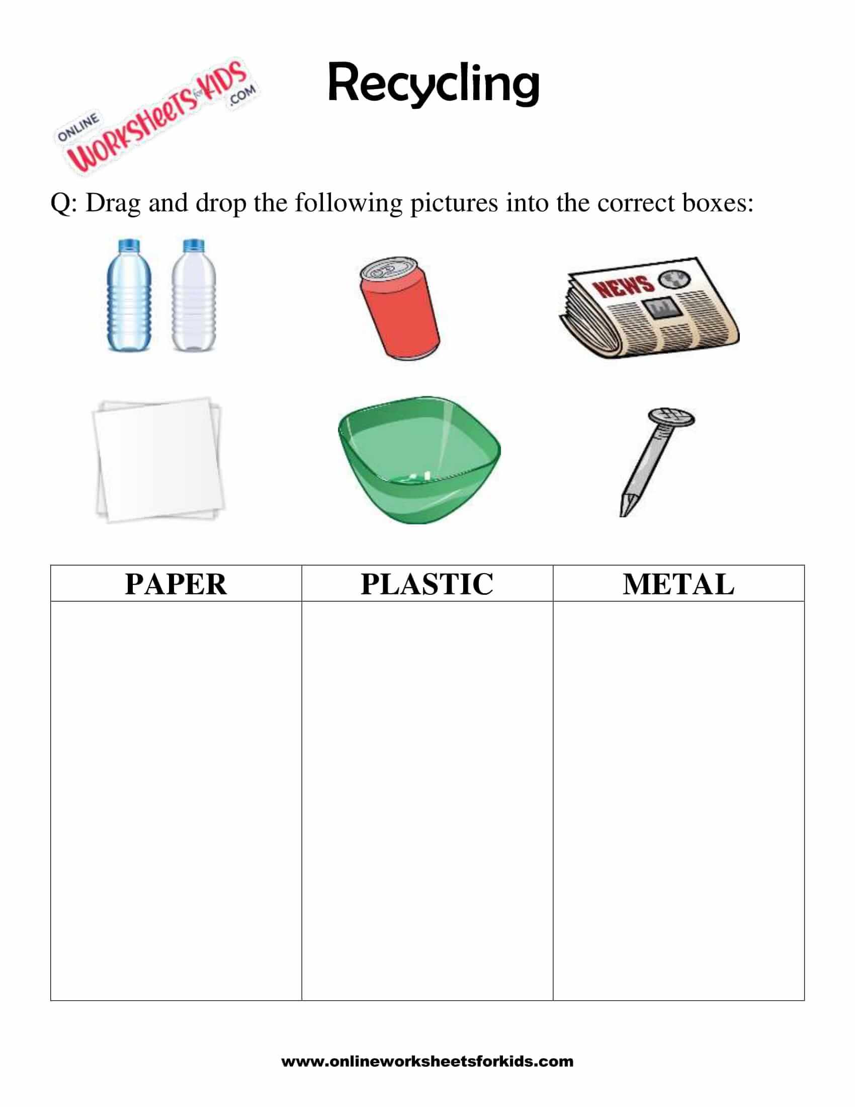 free reduce reuse recycle worksheets for grade 1