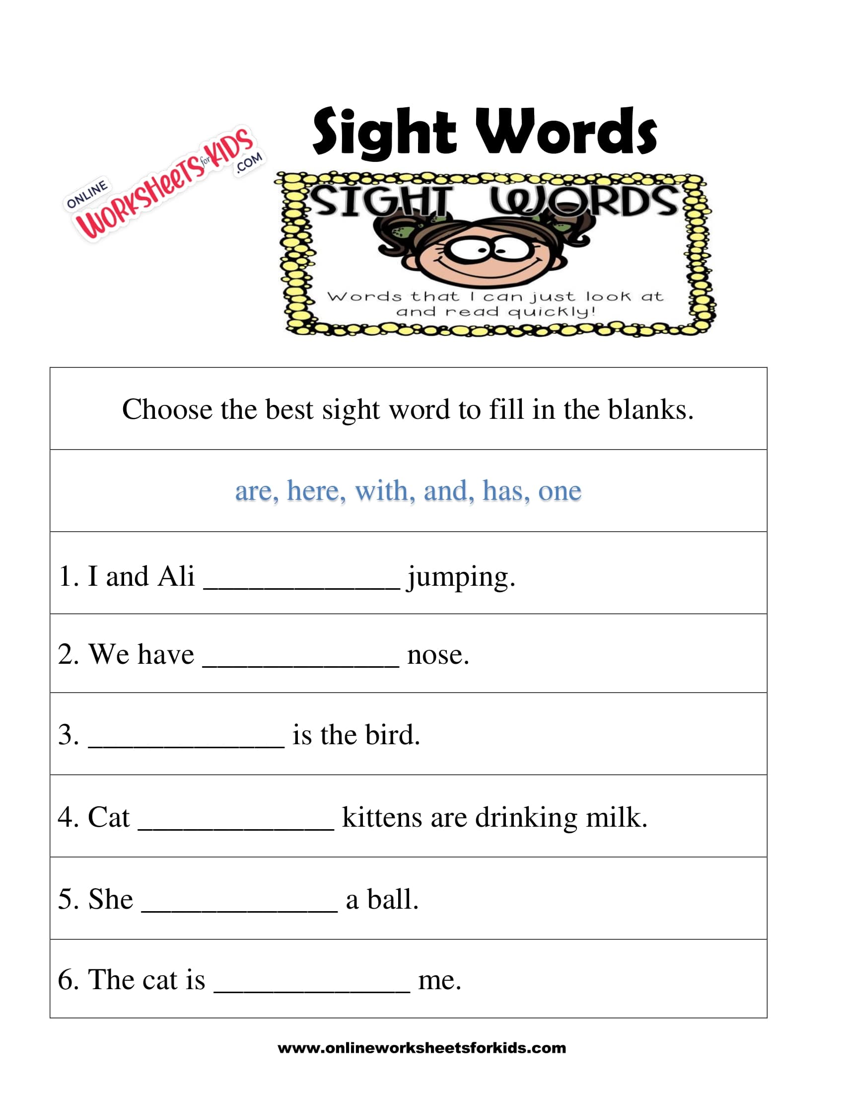 Sight Word Worksheets 1