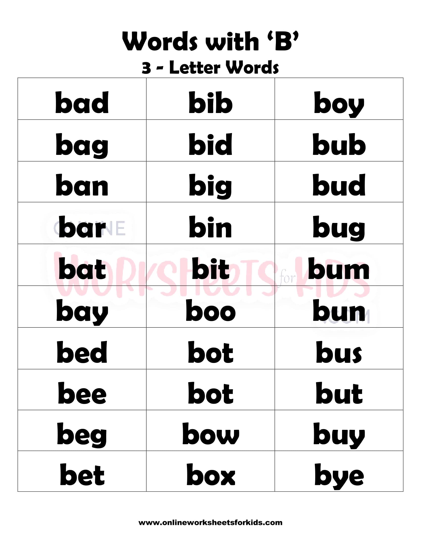 3 Letter Words That Start With A B