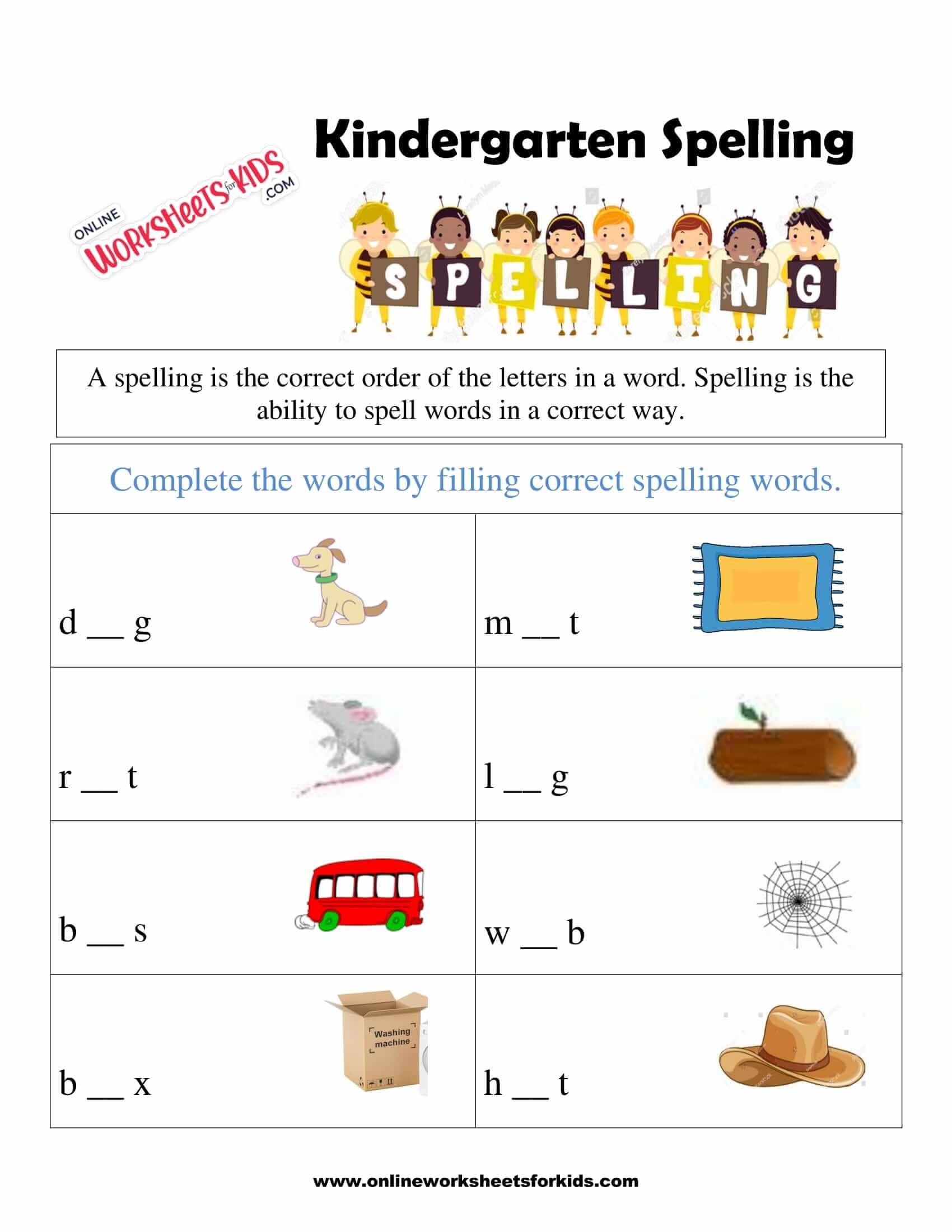 spelling homework for kindergarten