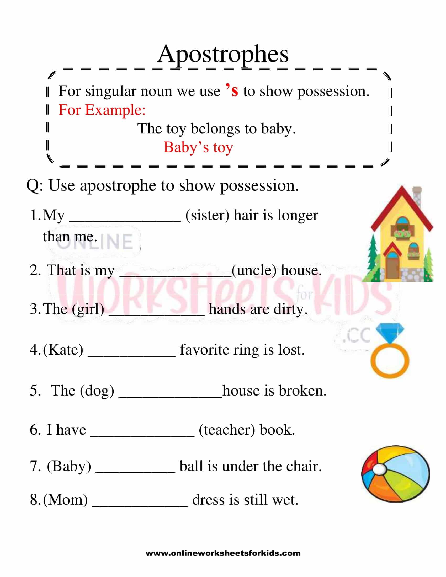 Possession Apostrophe Worksheet