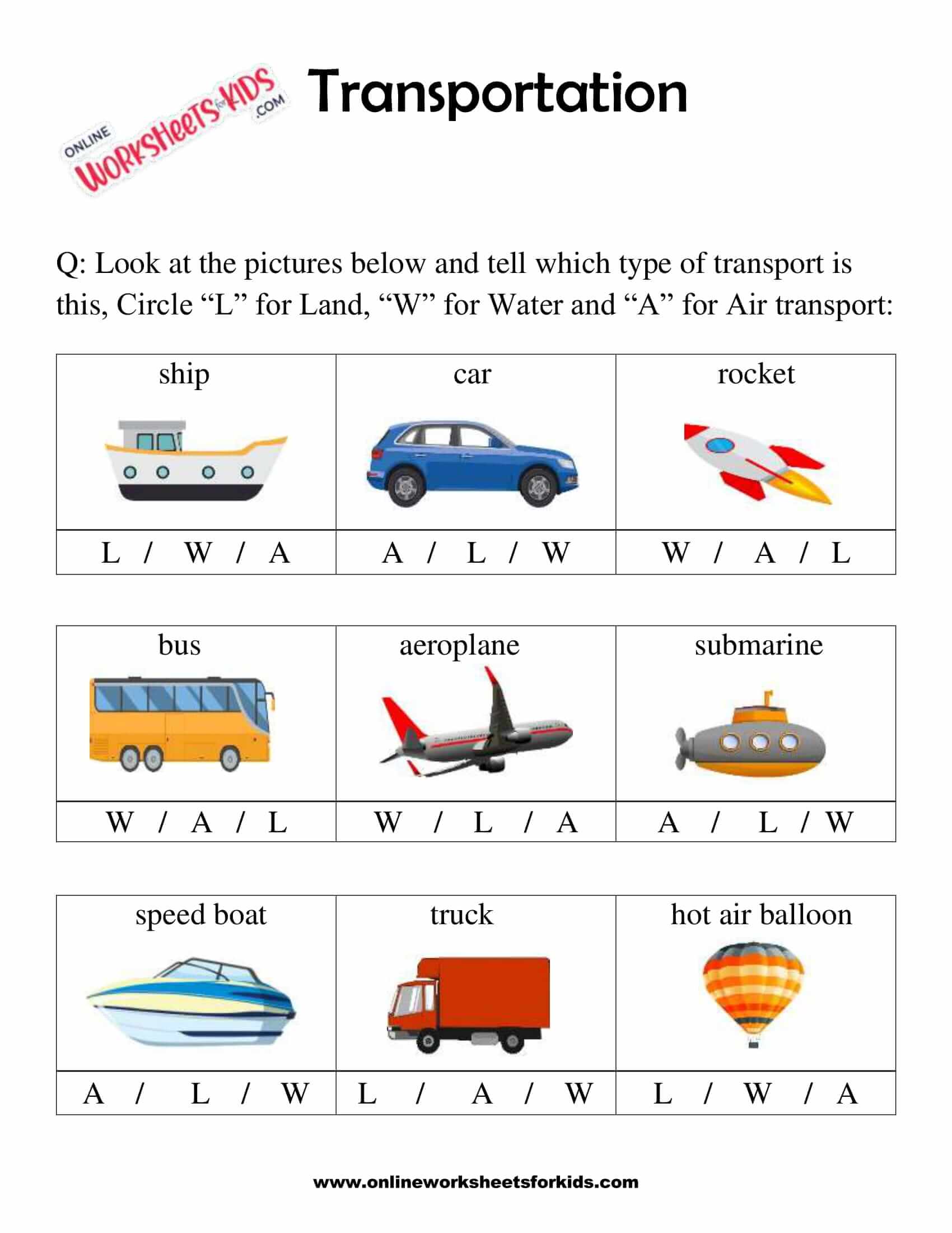 Worksheets About Transportation