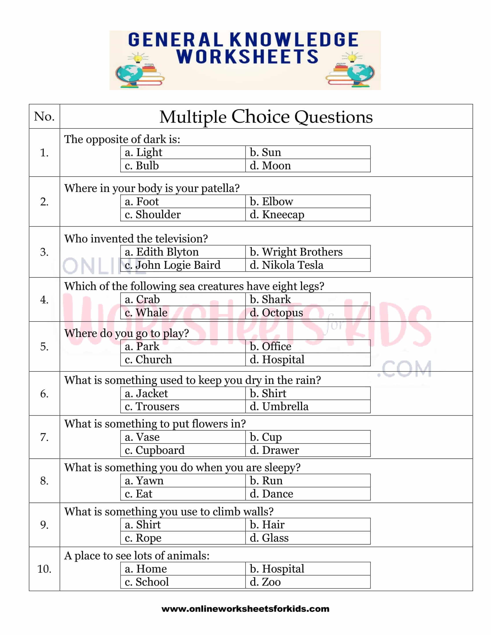 general knowledge worksheets for grade 1 3