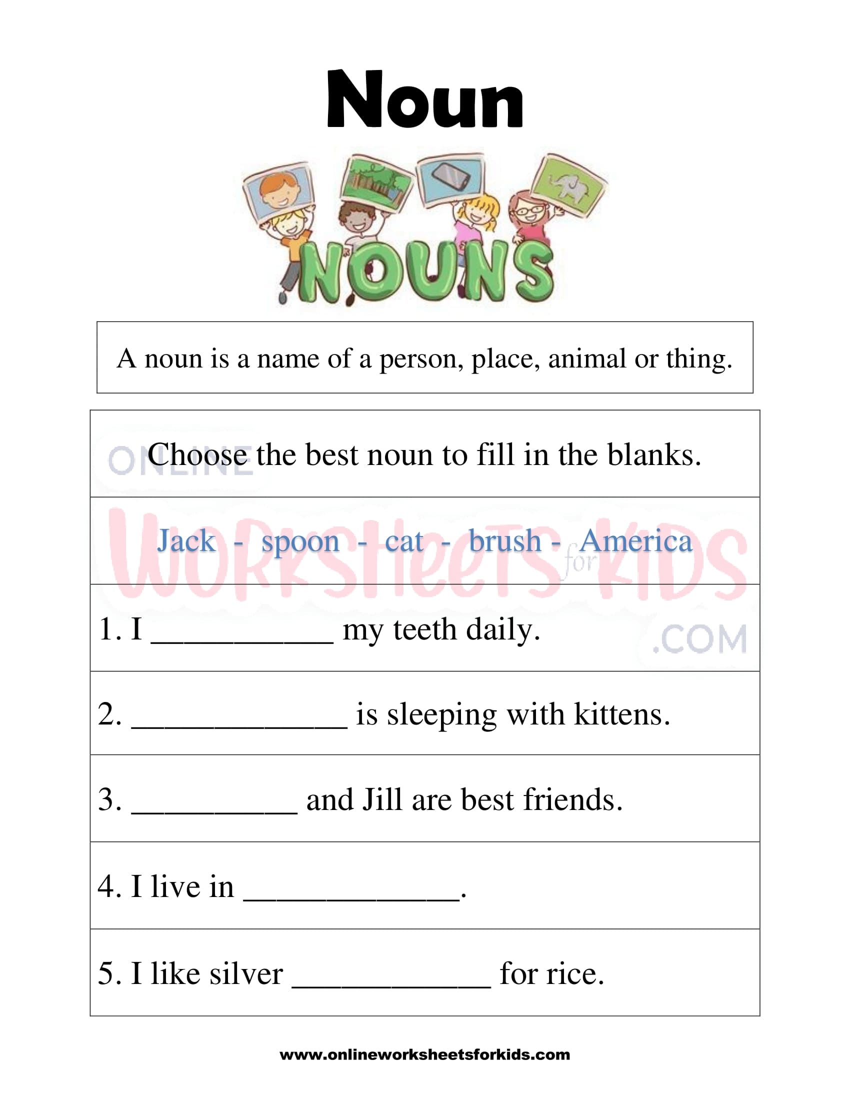 free printable noun worksheets for grade 1