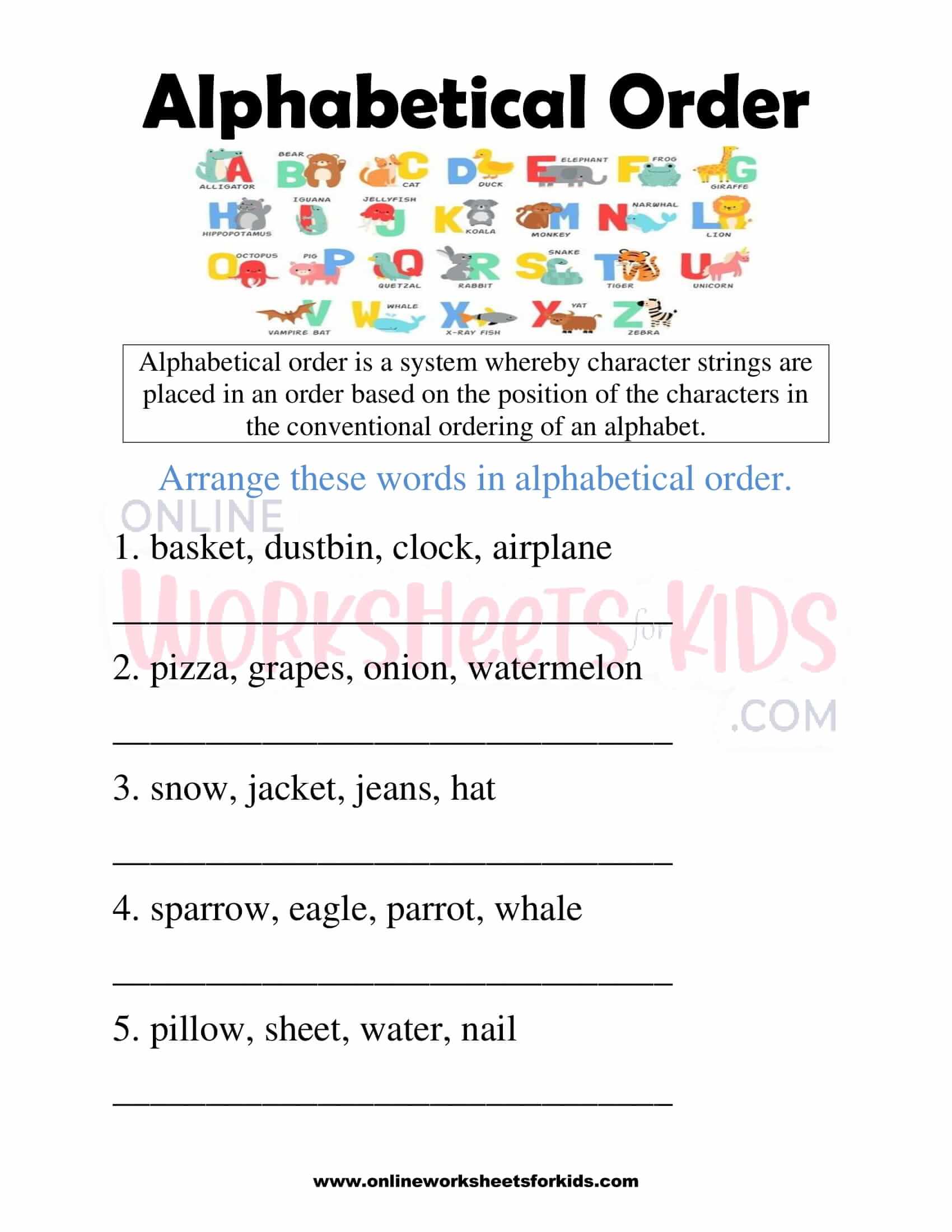 alphabetical order worksheets for grade 1 4