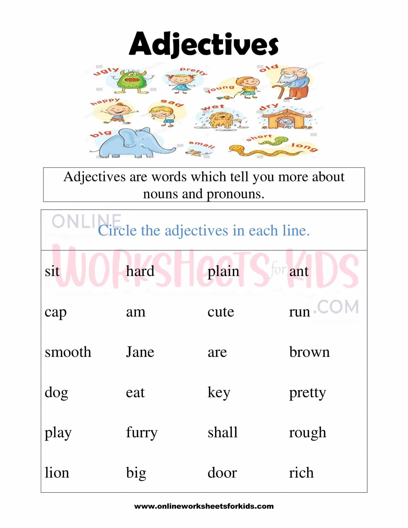 Adjectives Worksheets Free Printable