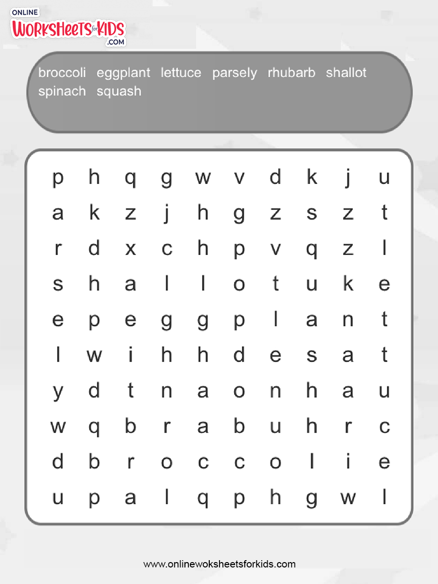 vegetables word search advance