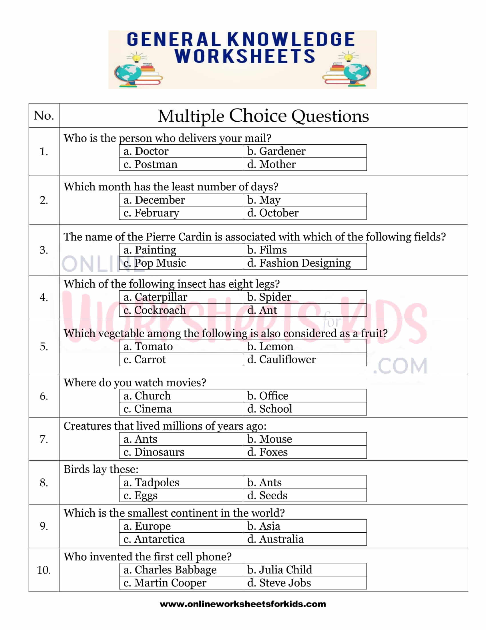 general knowledge worksheets for grade 1 2