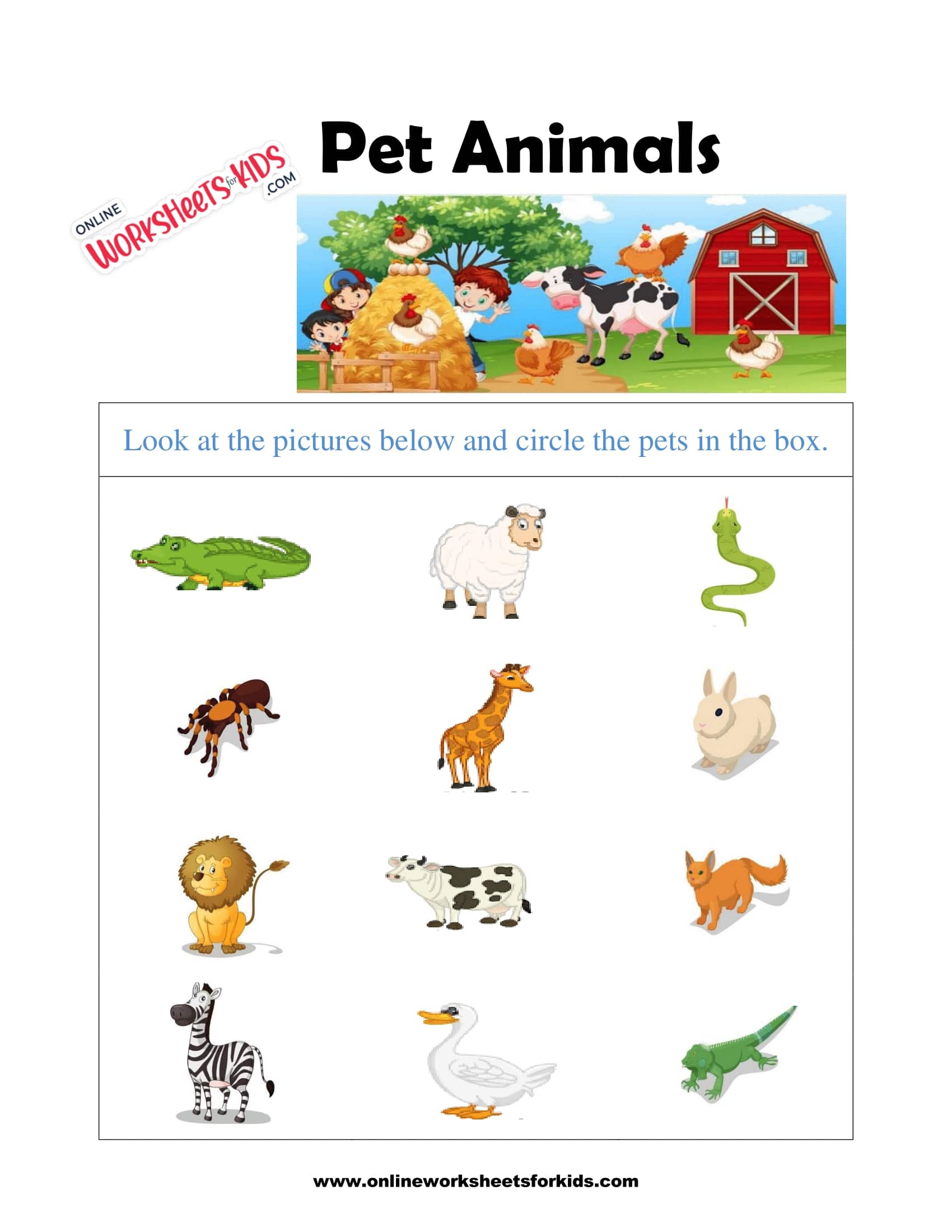 free pet animals worksheet and printable sheets for kids