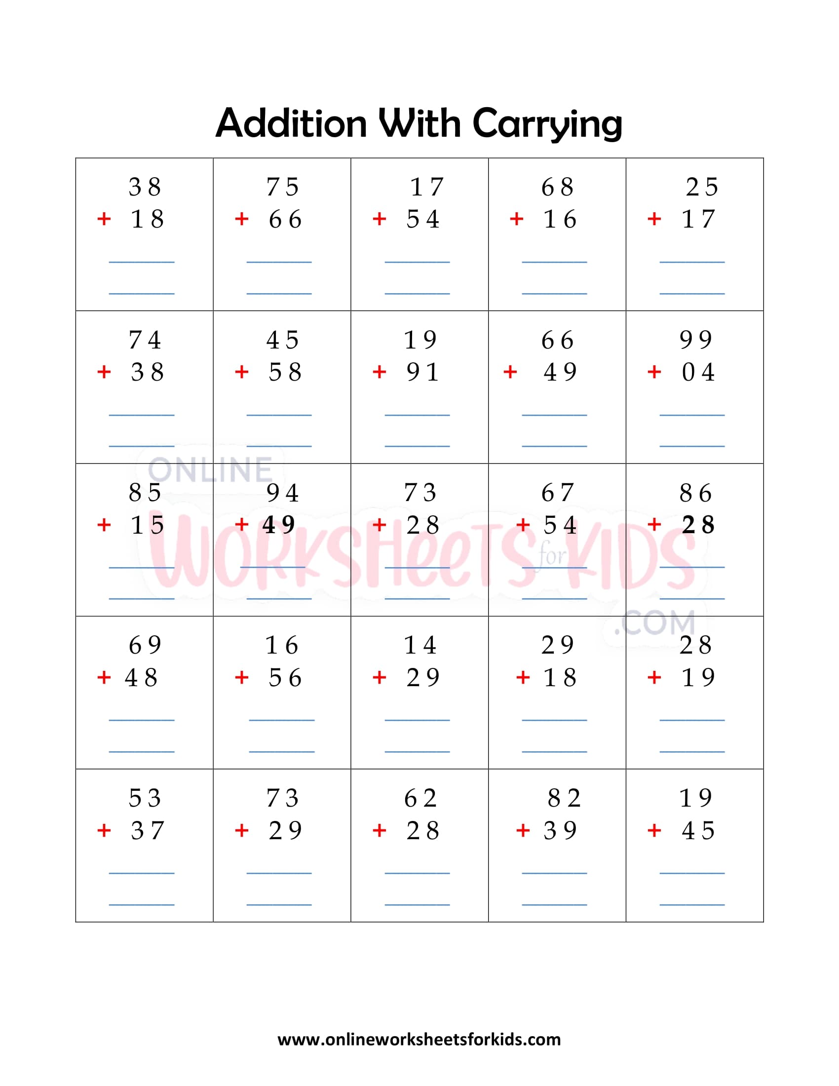 Addition With Carrying Worksheets 3