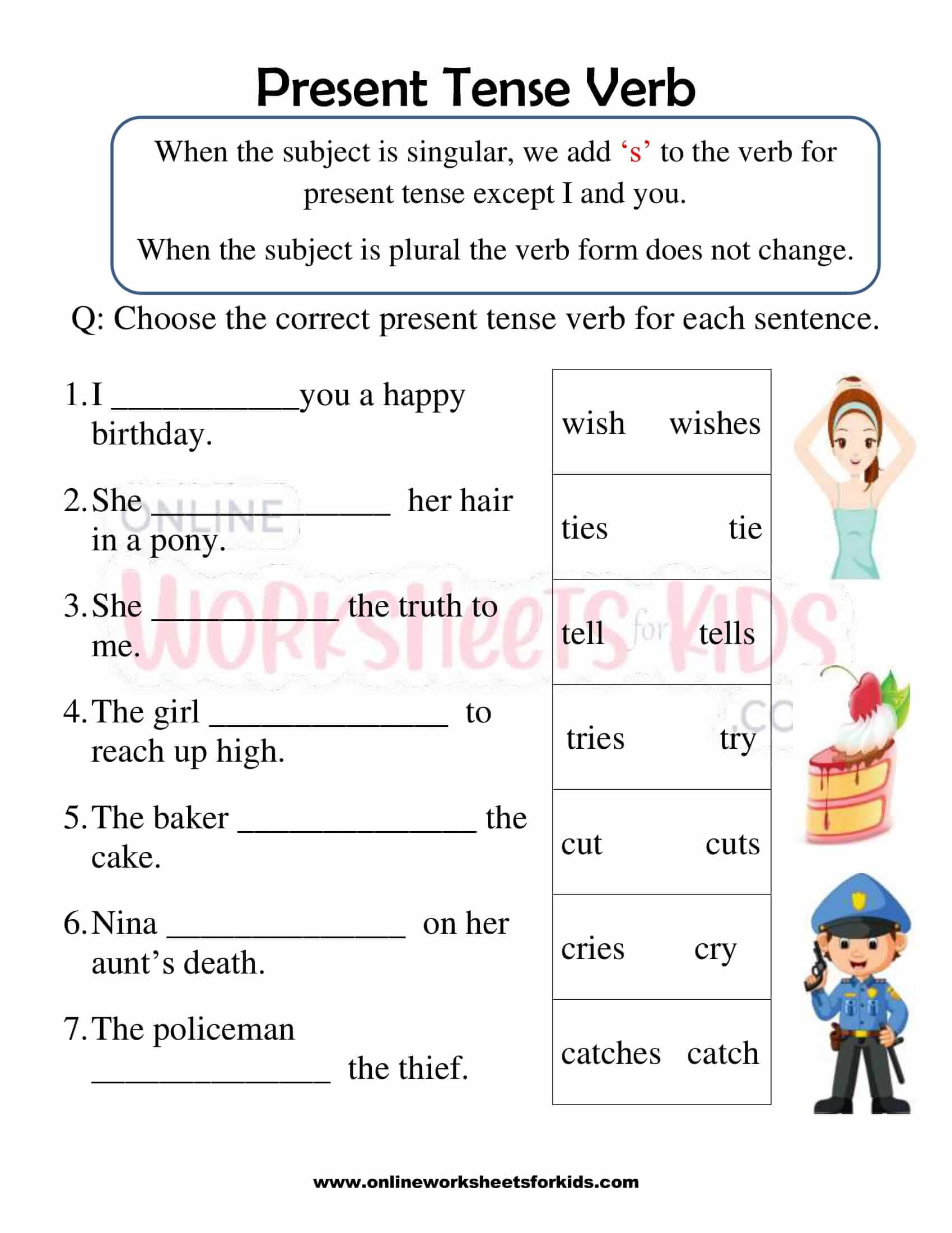 Worksheet Present Tense Grade 6