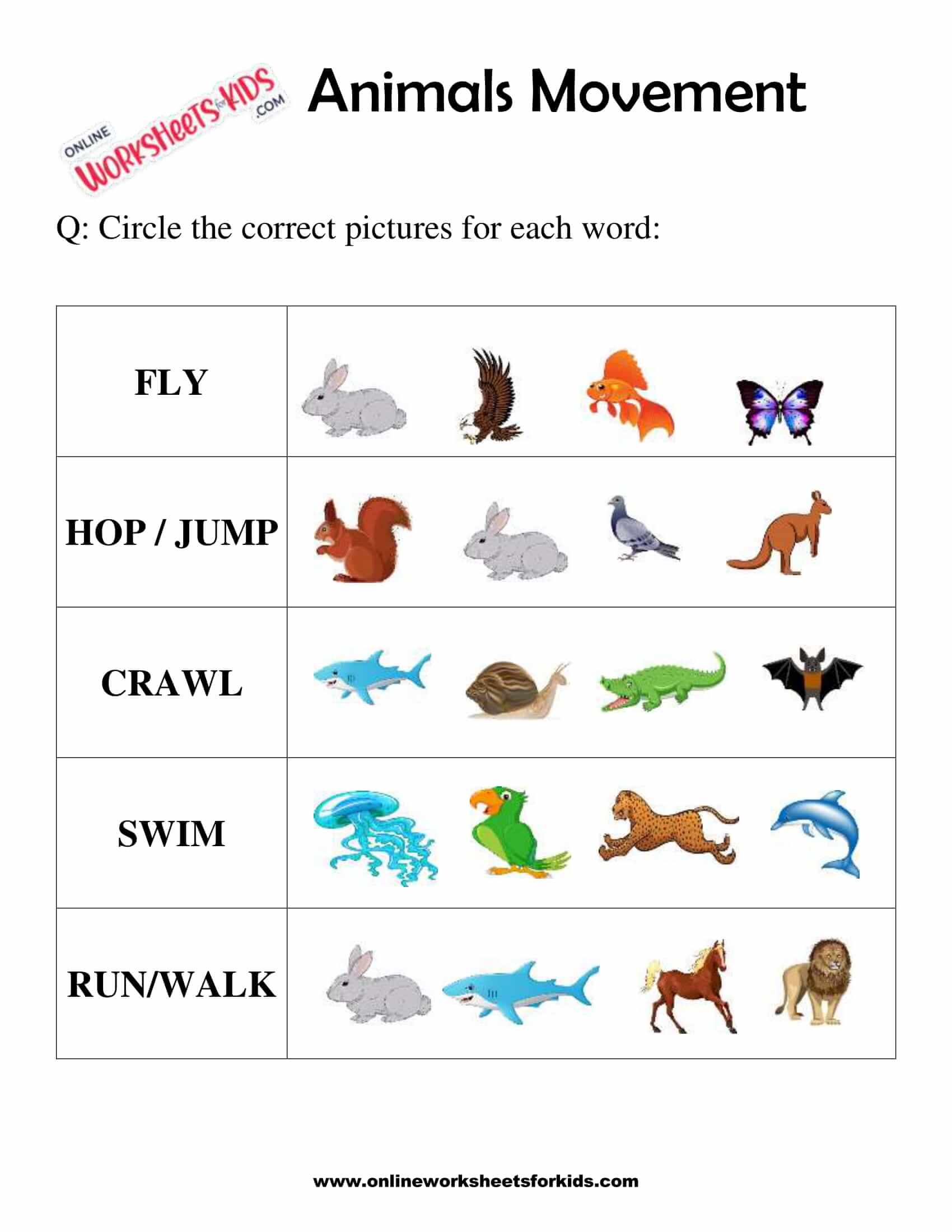 Animals Movement Worksheets For 1st Grade 6