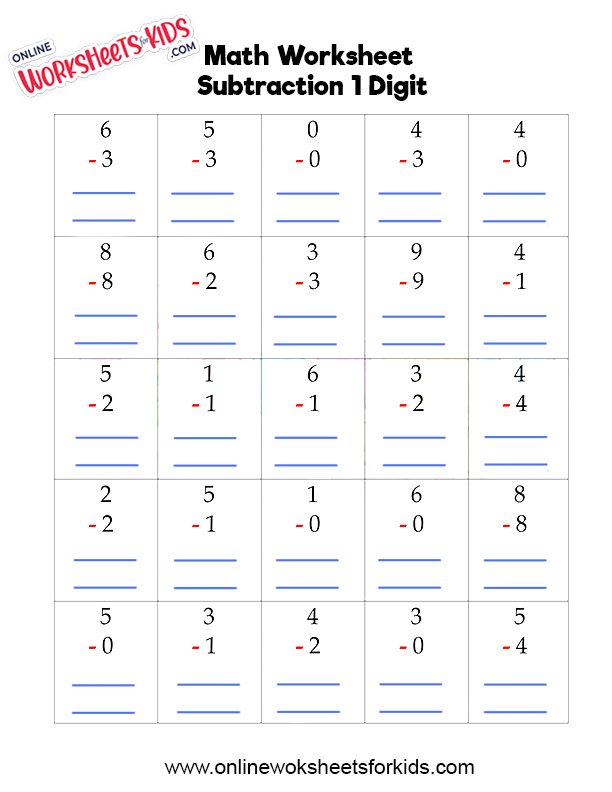 subtraction worksheet 1