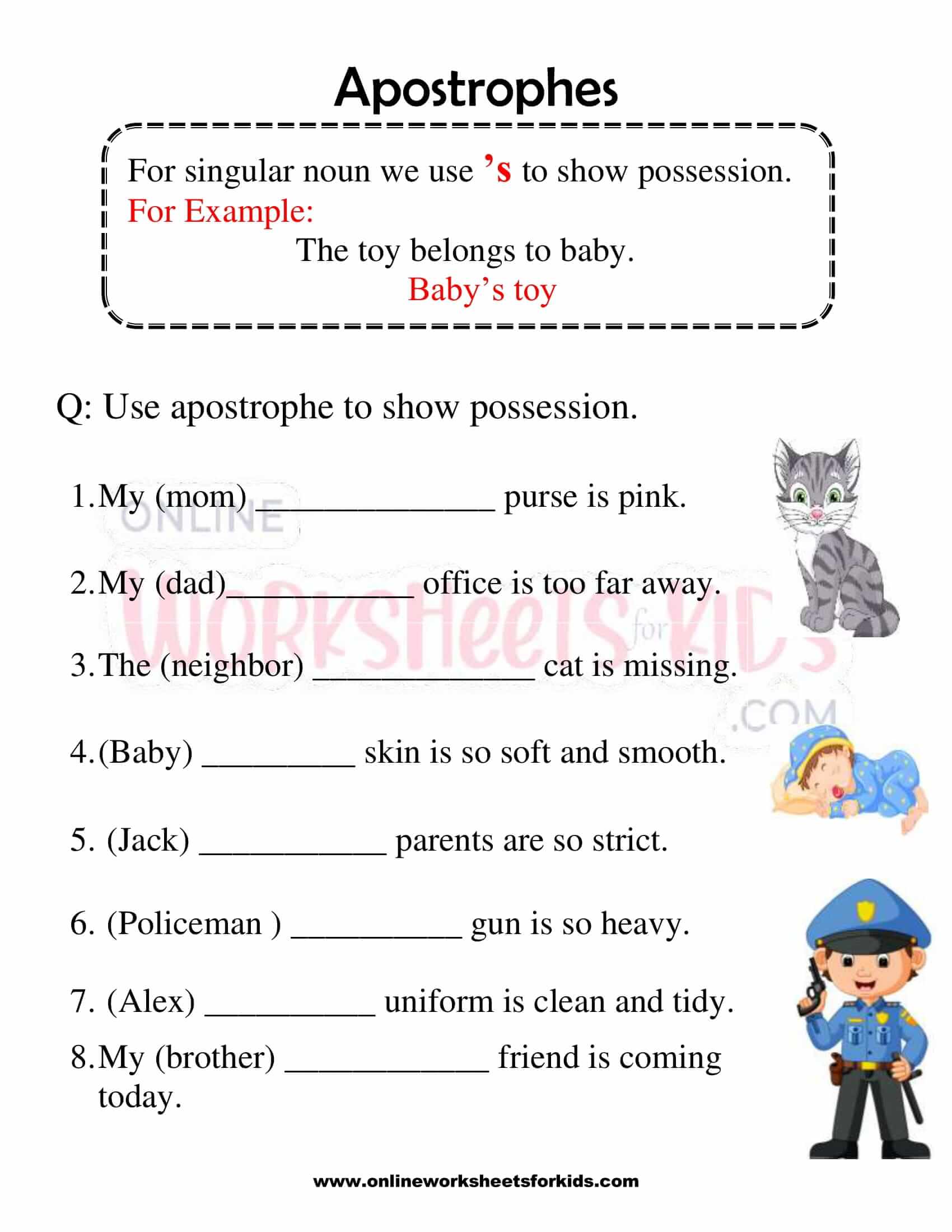 Apostrophe Worksheet For Grade 1-3