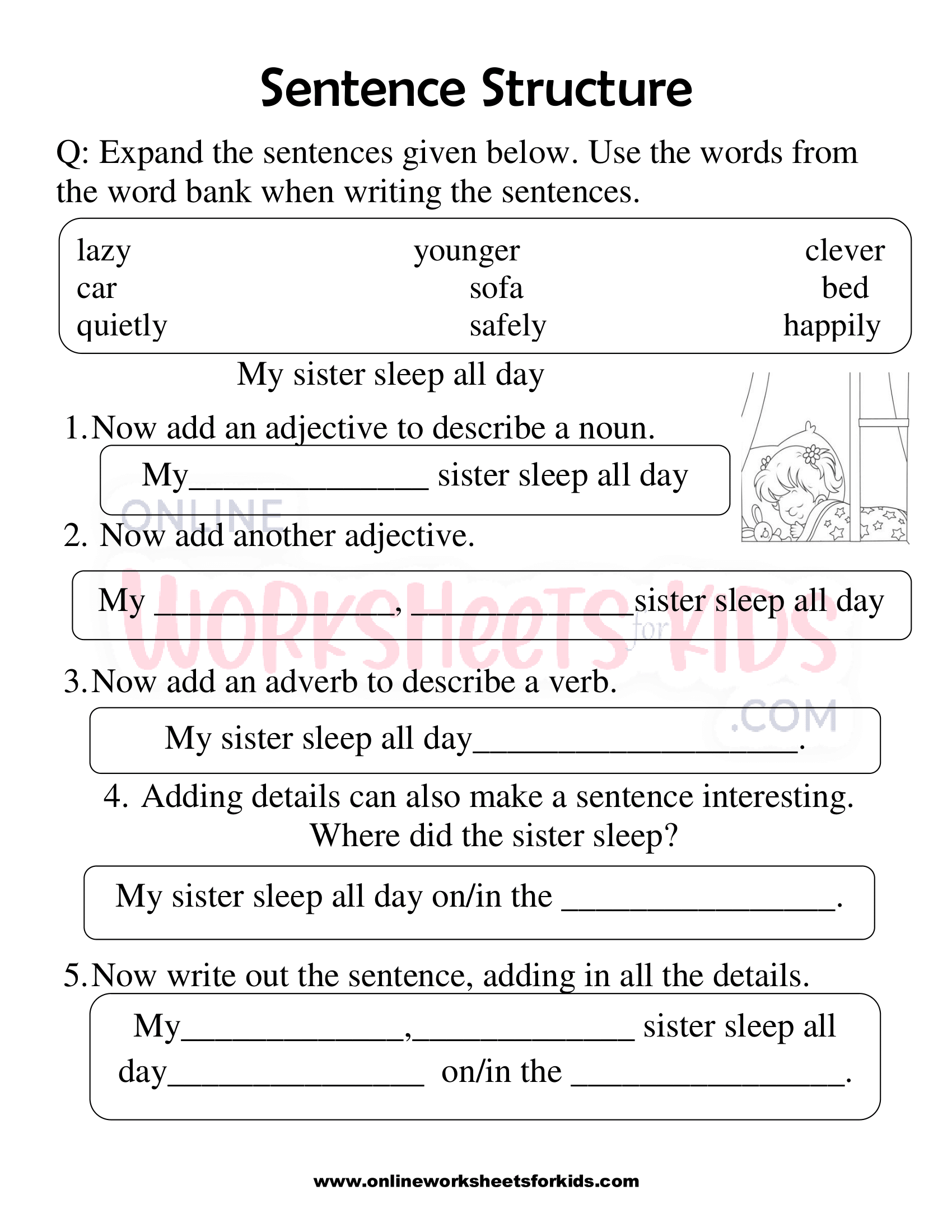 Sentence Structure Worksheets For 7th Grade