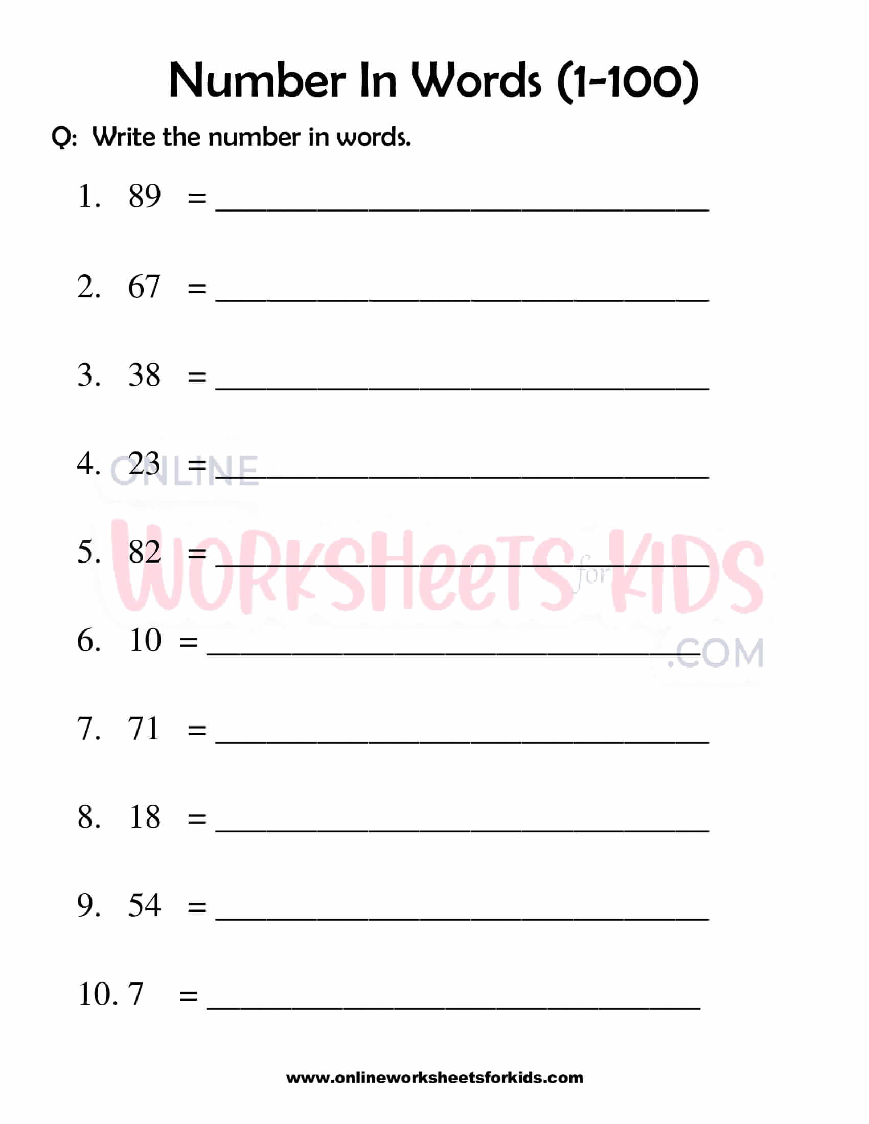 download free number words worksheet 1 100 for grade 1