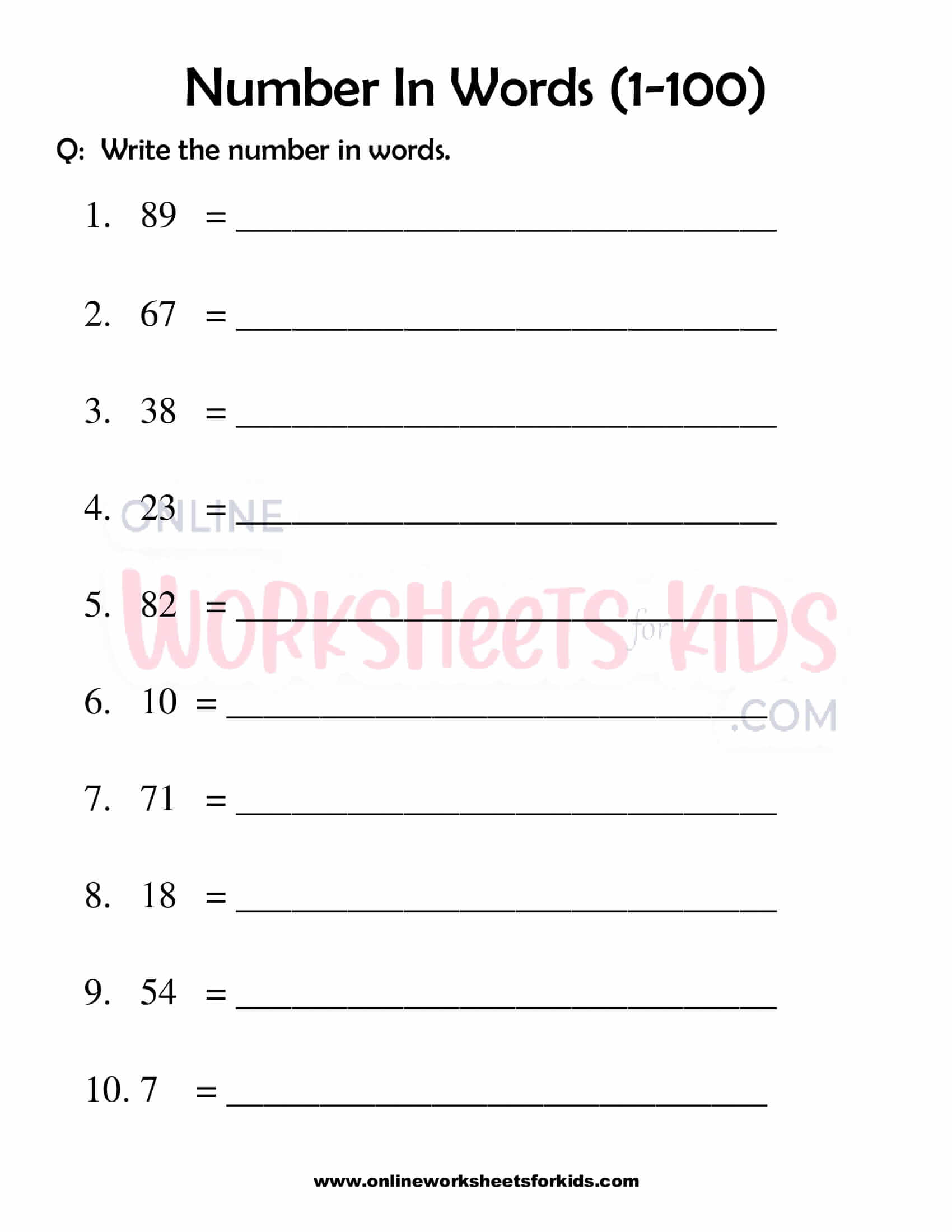 numbers in words for kids