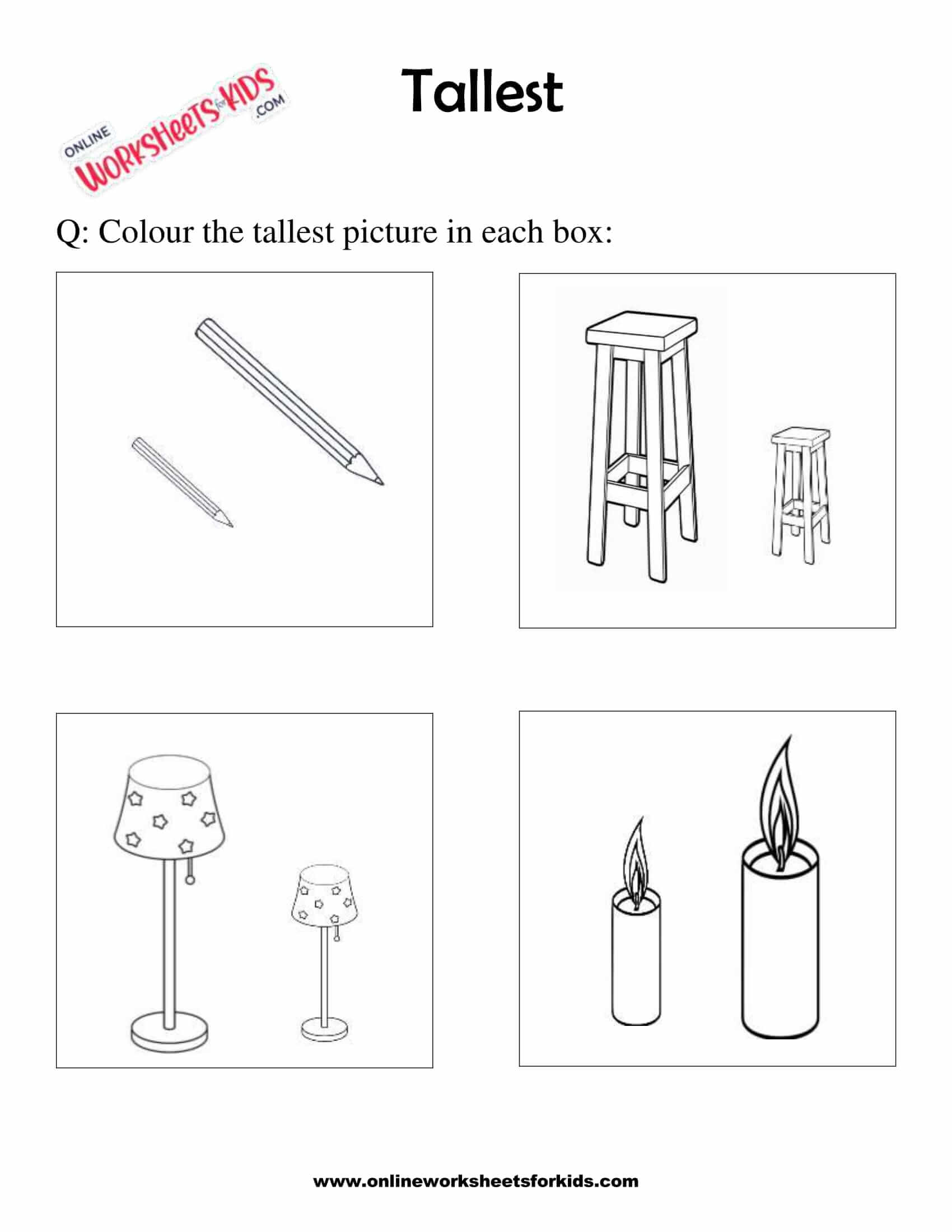 Tall and Short Worksheet - Black and White