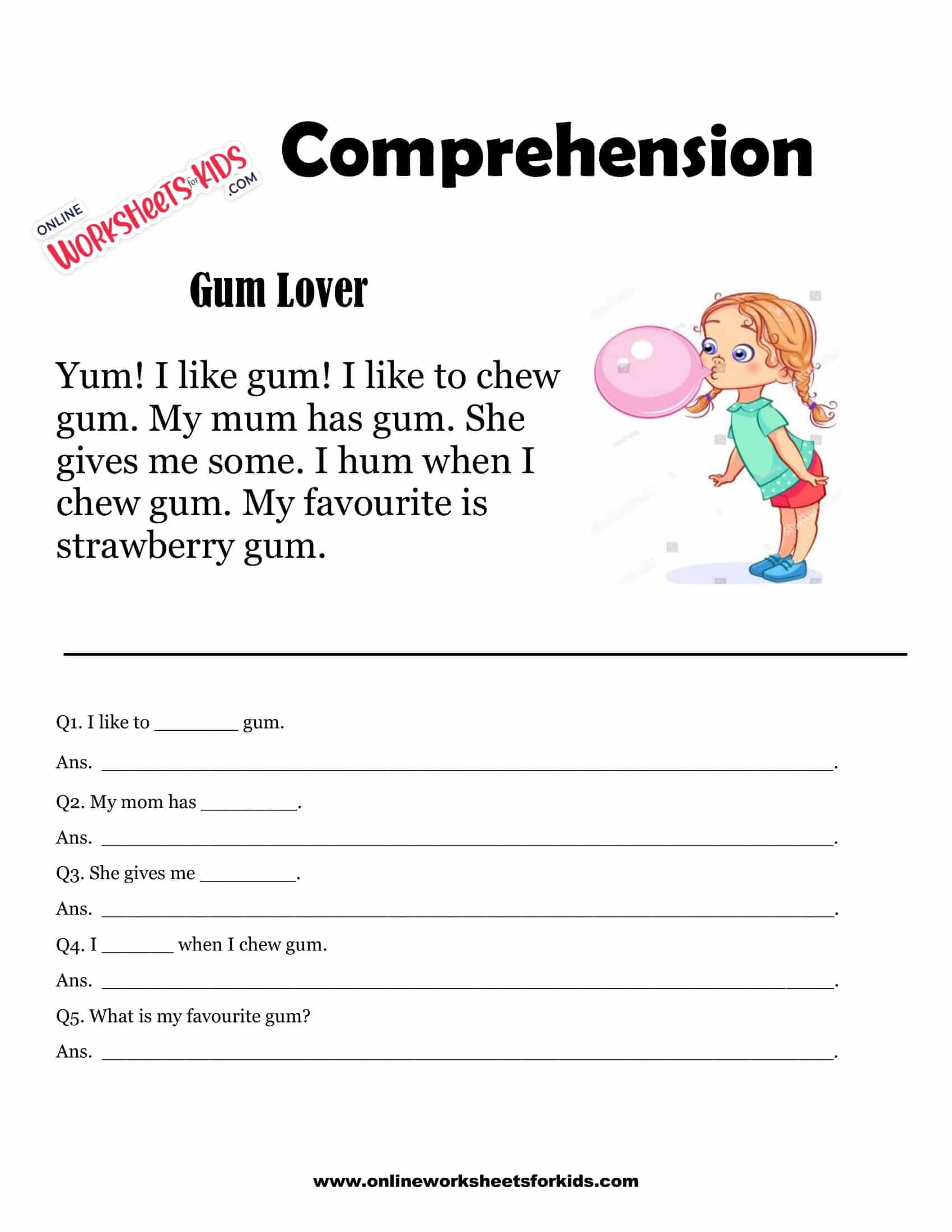 comprehension worksheets for grade 1 6