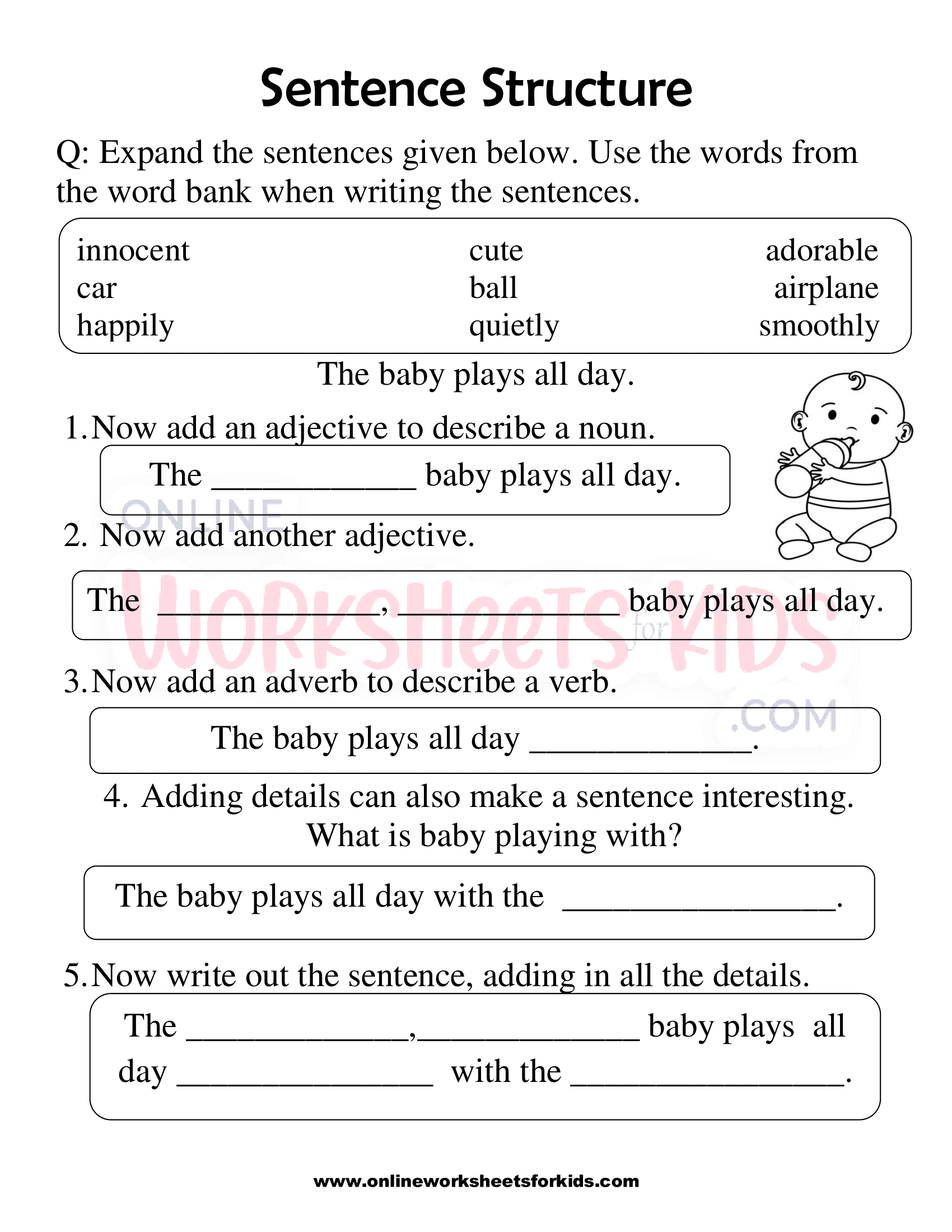 Sentence Structure Worksheets 1st Grade 10 1557