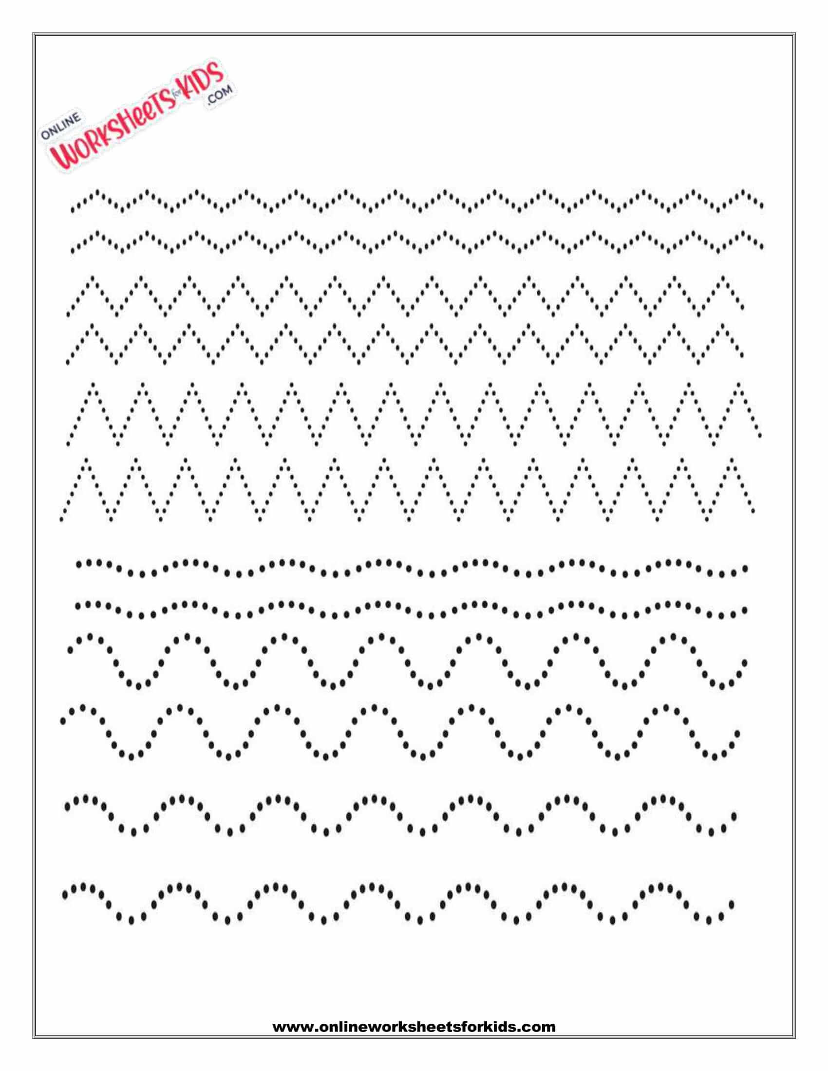 curved and zig zag line tracing worksheet 1