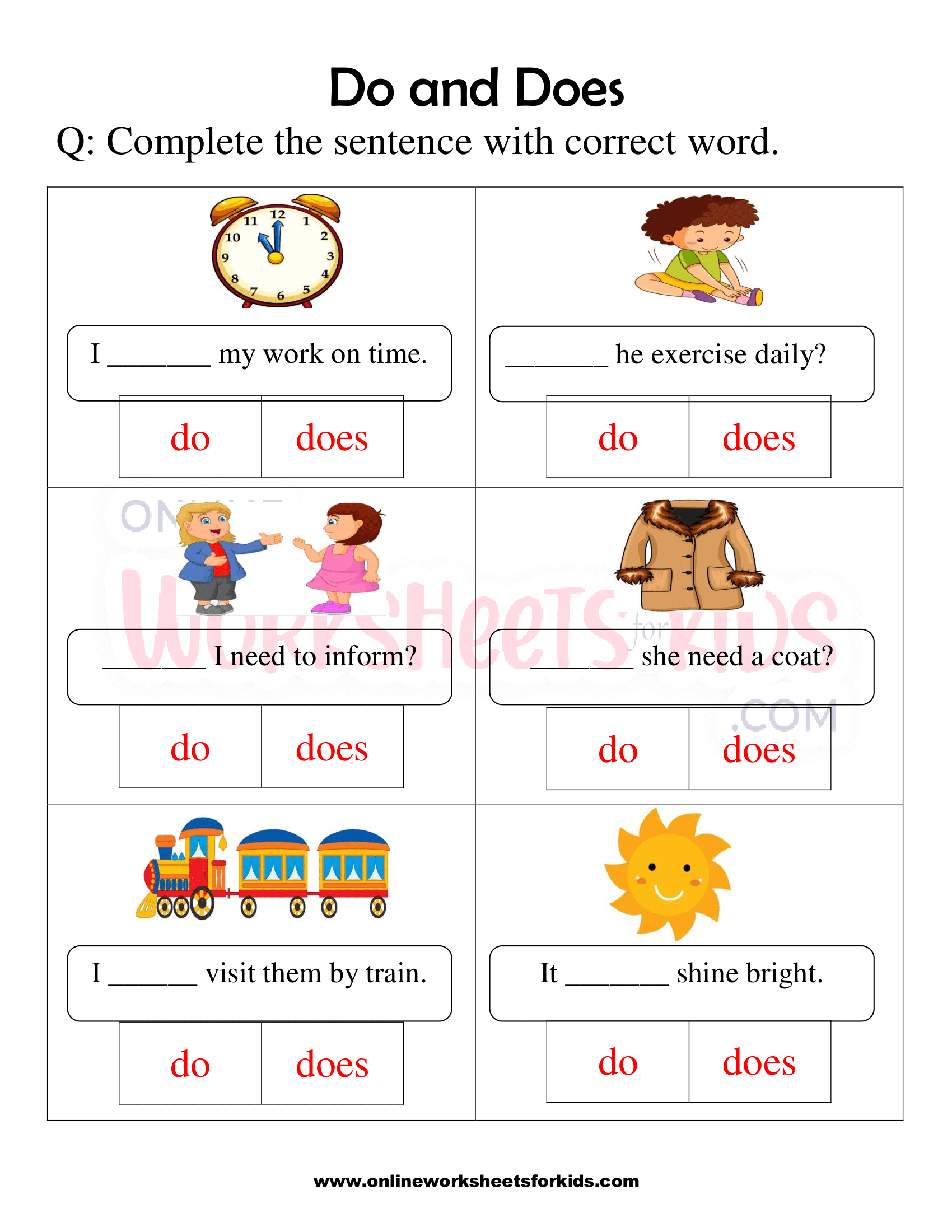 Free Do And Does Worksheets For Grade 1