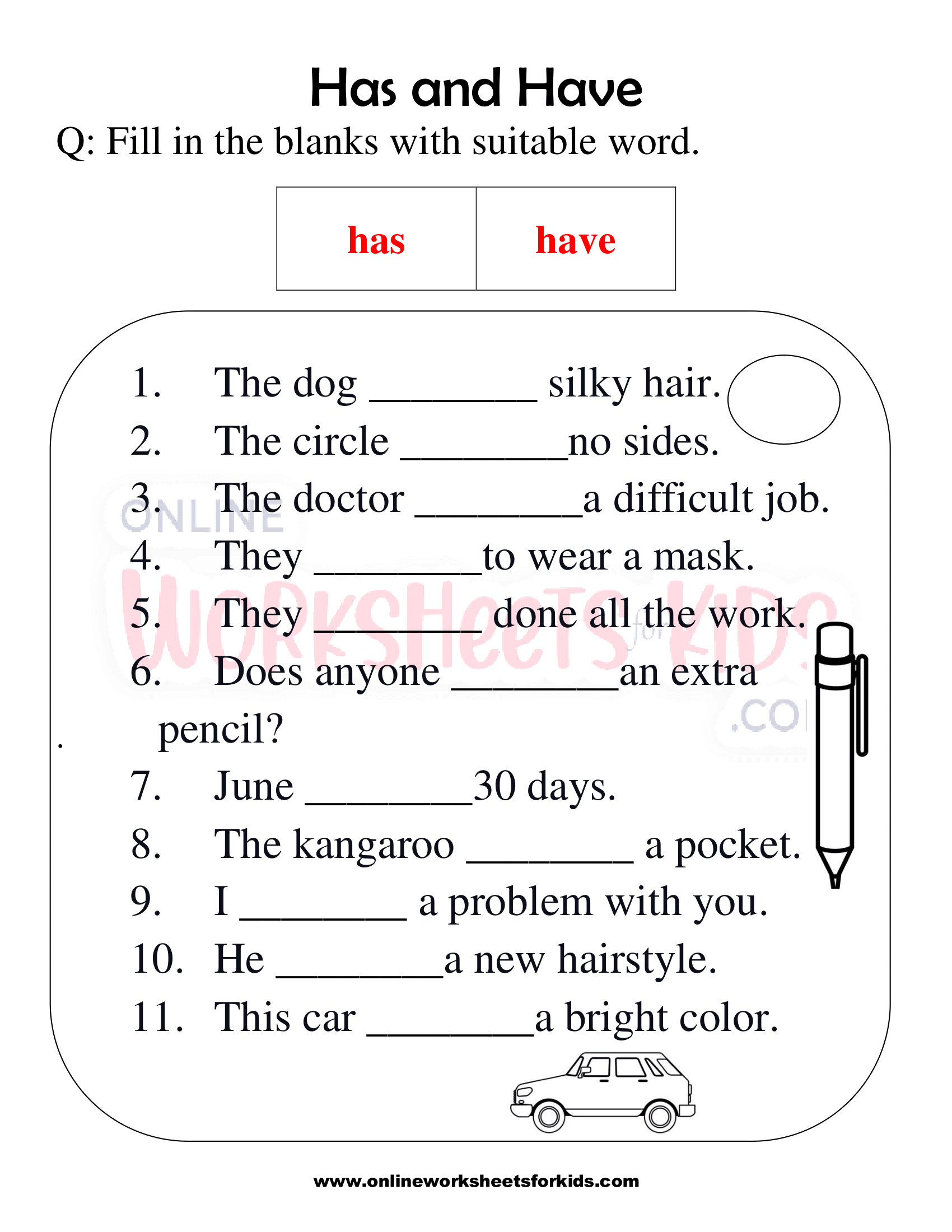 has and have worksheets for grade 1 5