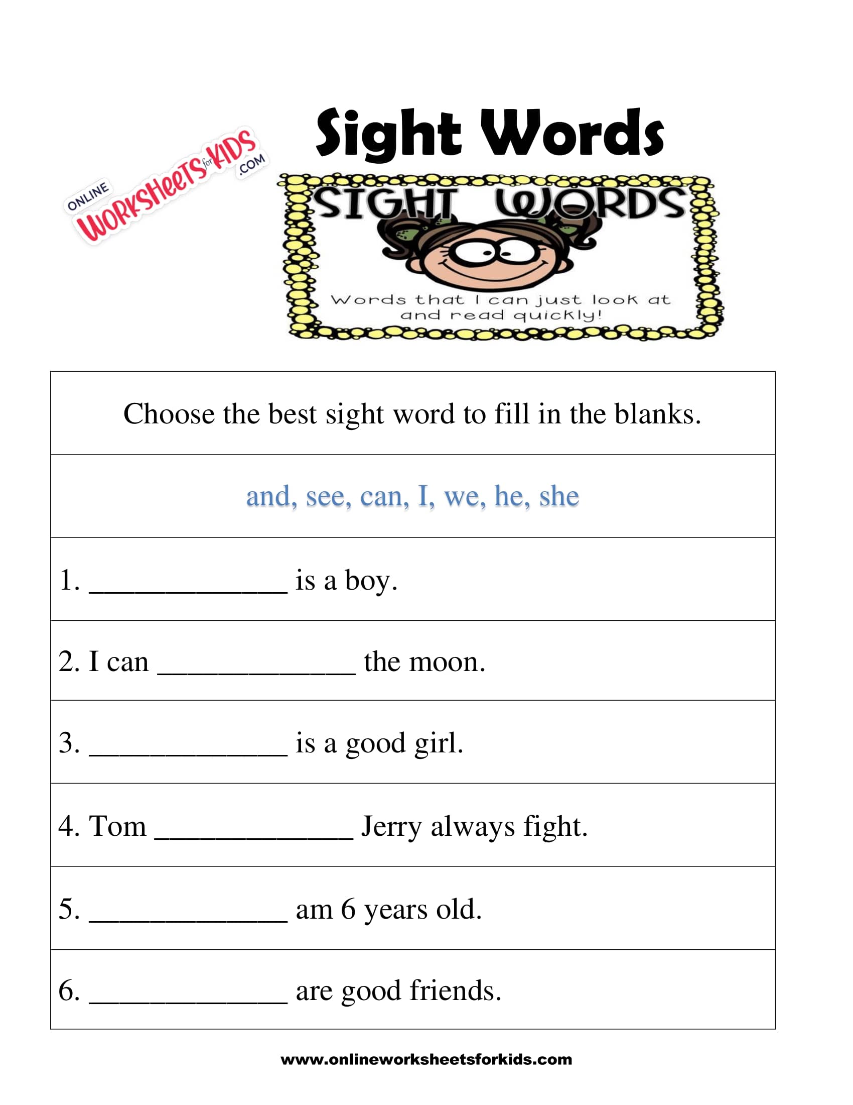 Sight Word Worksheets 2