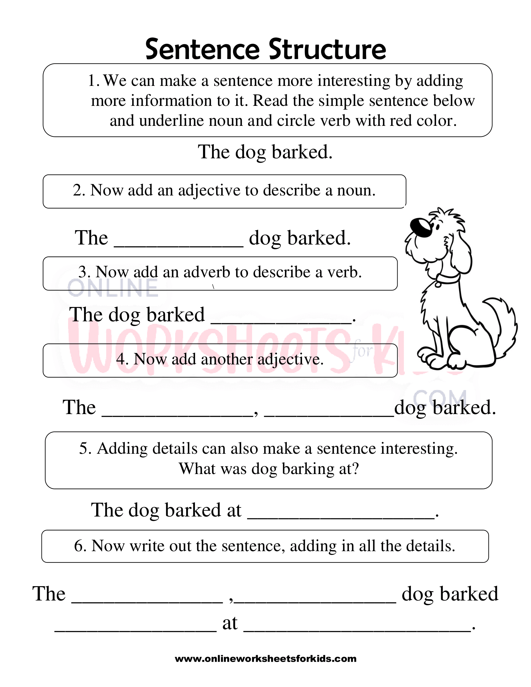 Sentence Structure Worksheets 1st Grade 5