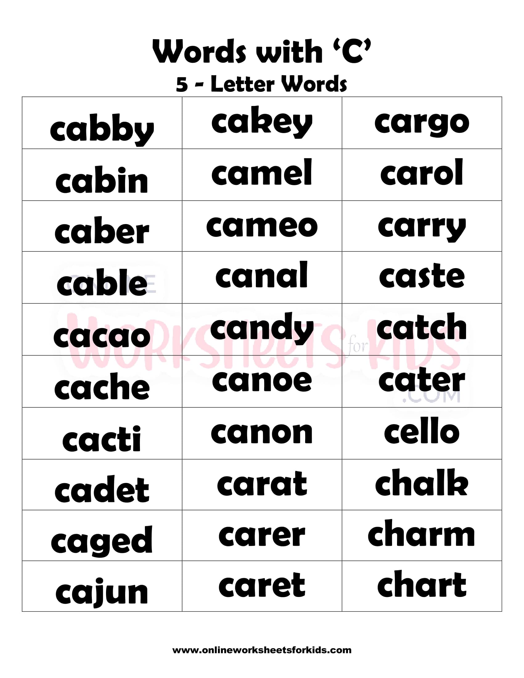 5 Letter Words That Begins With C 1