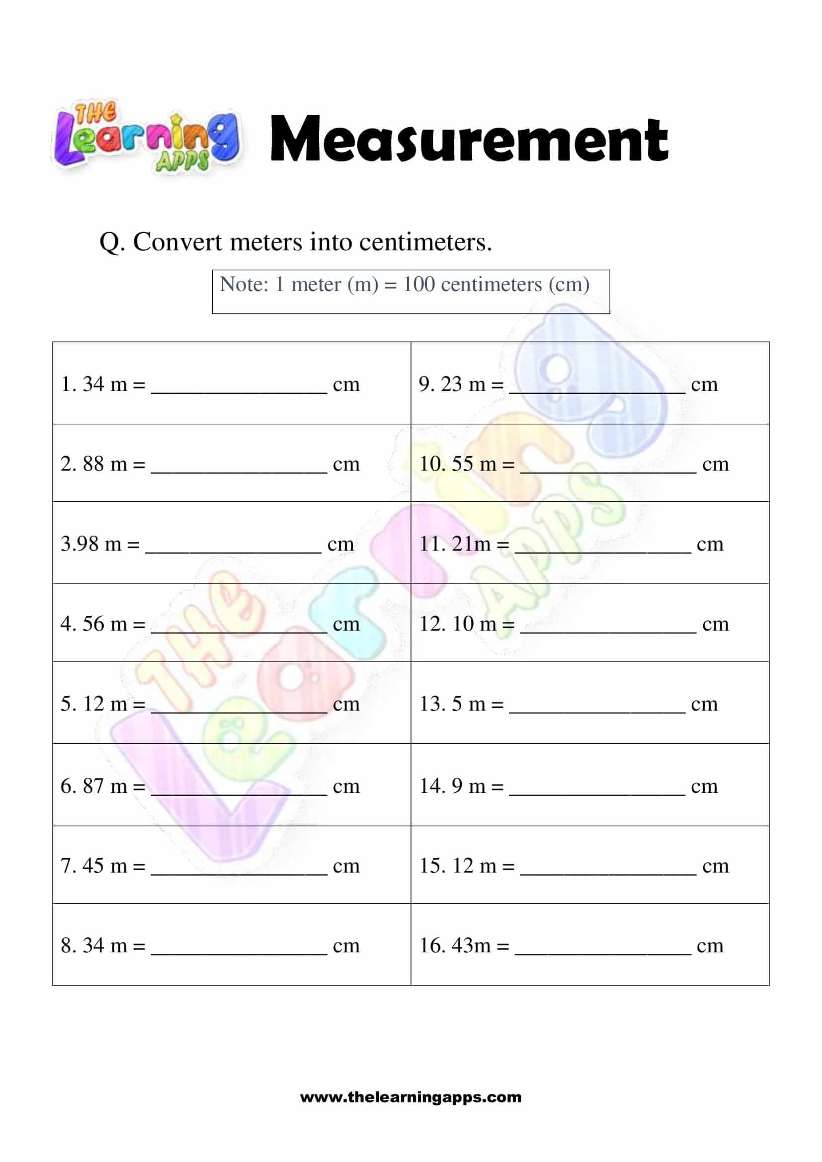 Measuring Length in cm and m worksheet